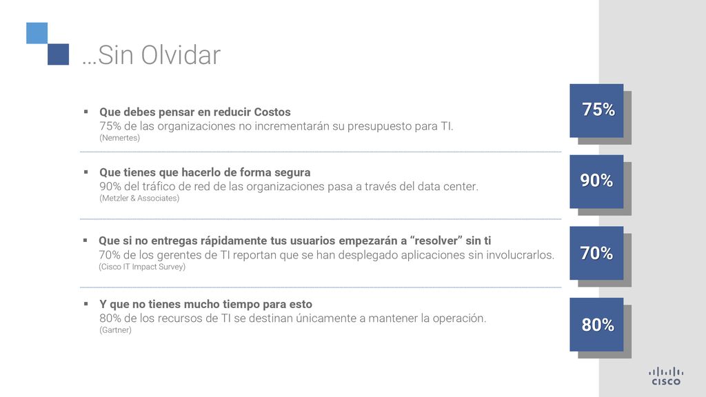…Sin Olvidar Que debes pensar en reducir Costos 75% de las organizaciones no incrementarán su presupuesto para TI. (Nemertes)
