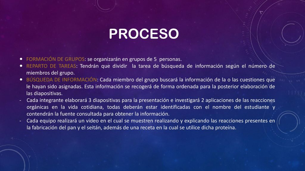 proceso FORMACIÓN DE GRUPOS: se organizarán en grupos de 5 personas.