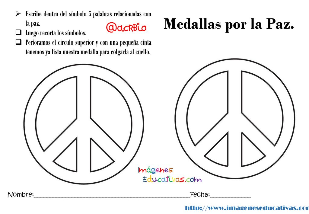 Escribe dentro del símbolo 5 palabras relacionadas con la paz.