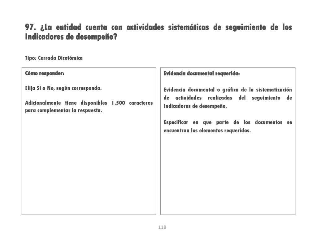 97. ¿La entidad cuenta con actividades sistemáticas de seguimiento de los Indicadores de desempeño