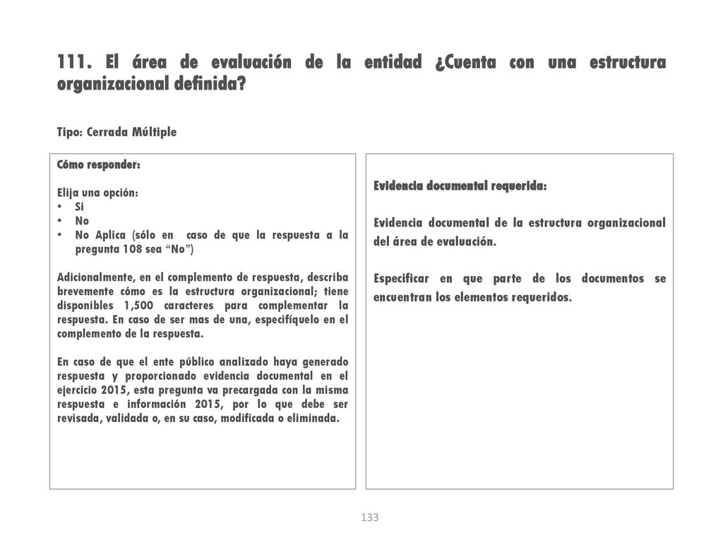 111. El área de evaluación de la entidad ¿Cuenta con una estructura organizacional definida