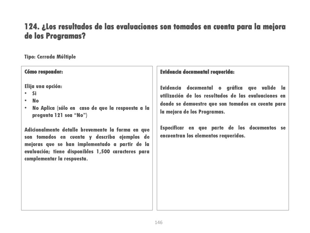 124. ¿Los resultados de las evaluaciones son tomados en cuenta para la mejora de los Programas