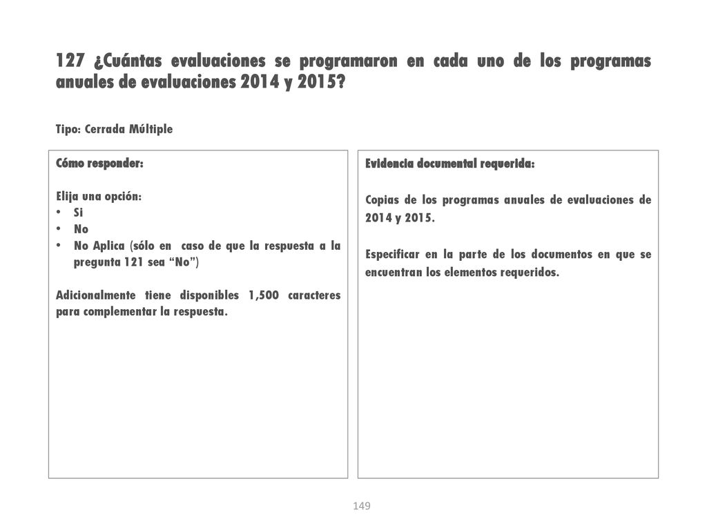 127 ¿Cuántas evaluaciones se programaron en cada uno de los programas anuales de evaluaciones 2014 y 2015