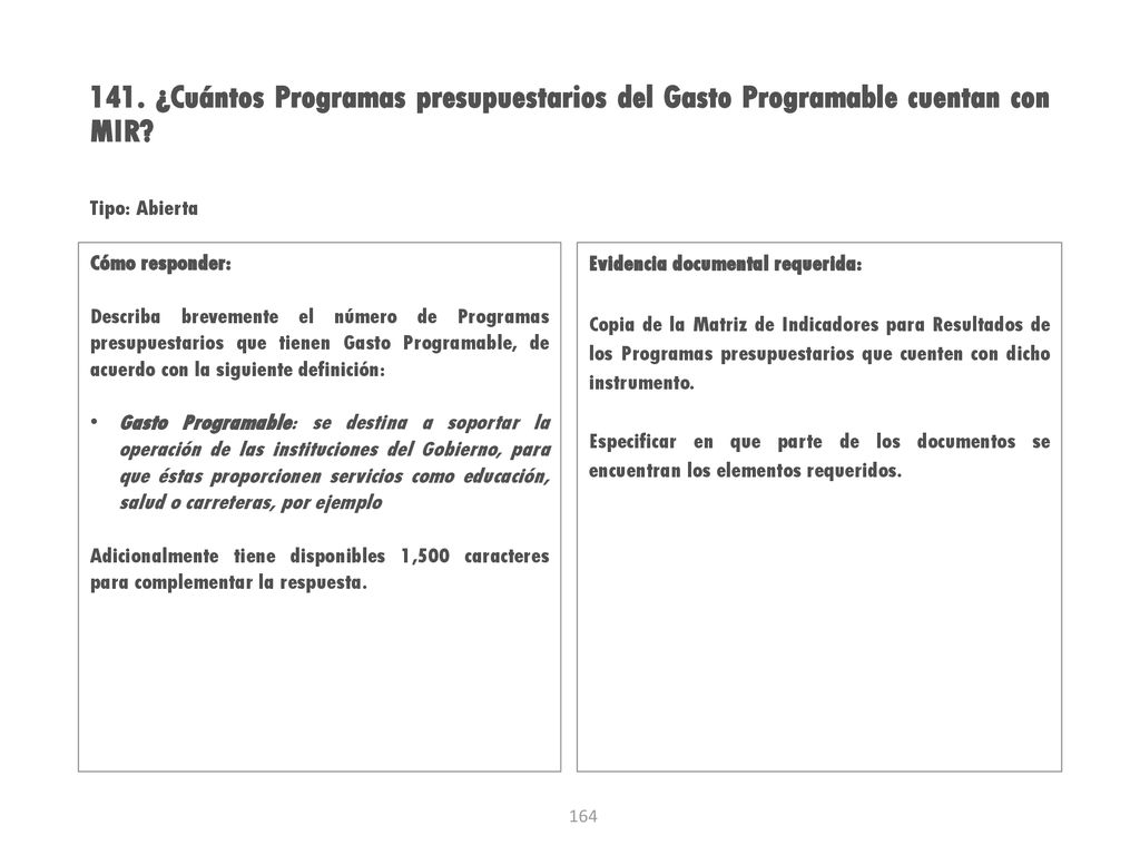 141. ¿Cuántos Programas presupuestarios del Gasto Programable cuentan con MIR