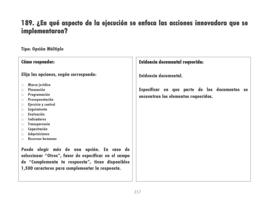 189. ¿En qué aspecto de la ejecución se enfoca las acciones innovadora que se implementaron