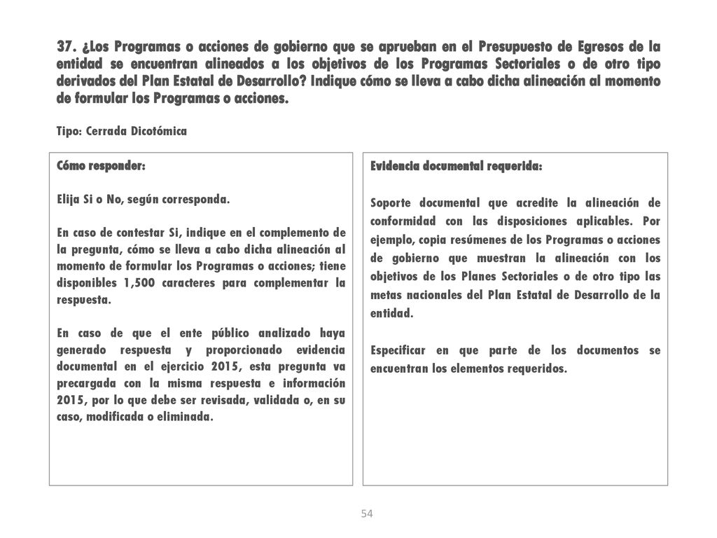 37. ¿Los Programas o acciones de gobierno que se aprueban en el Presupuesto de Egresos de la entidad se encuentran alineados a los objetivos de los Programas Sectoriales o de otro tipo derivados del Plan Estatal de Desarrollo Indique cómo se lleva a cabo dicha alineación al momento de formular los Programas o acciones.