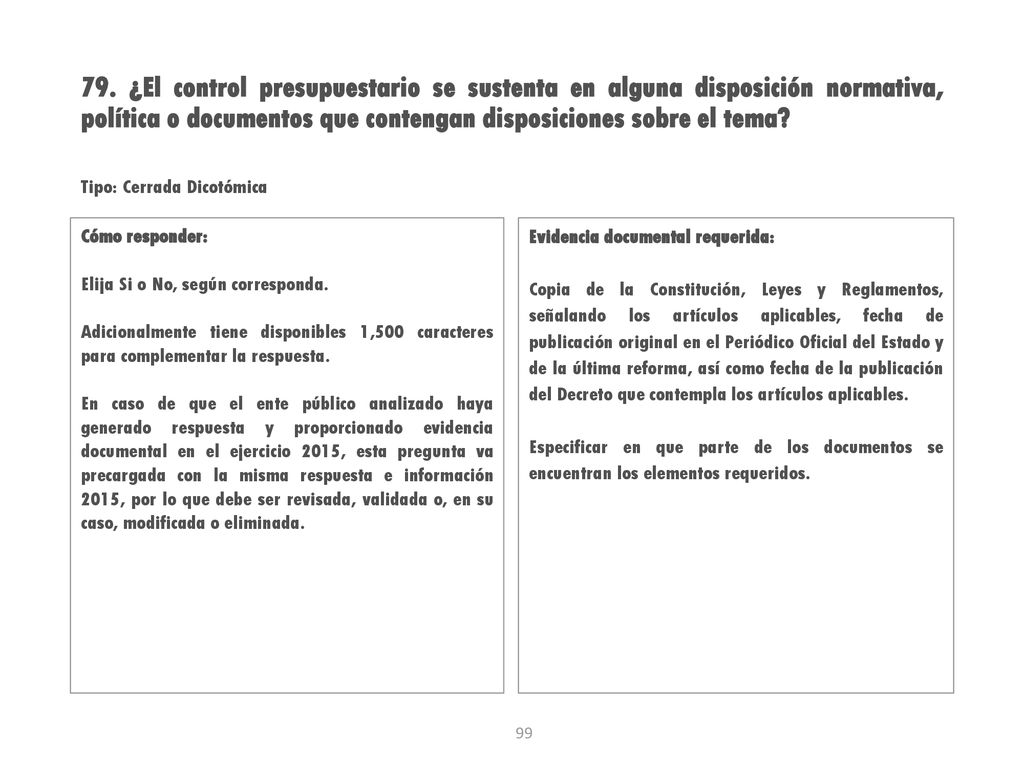 79. ¿El control presupuestario se sustenta en alguna disposición normativa, política o documentos que contengan disposiciones sobre el tema