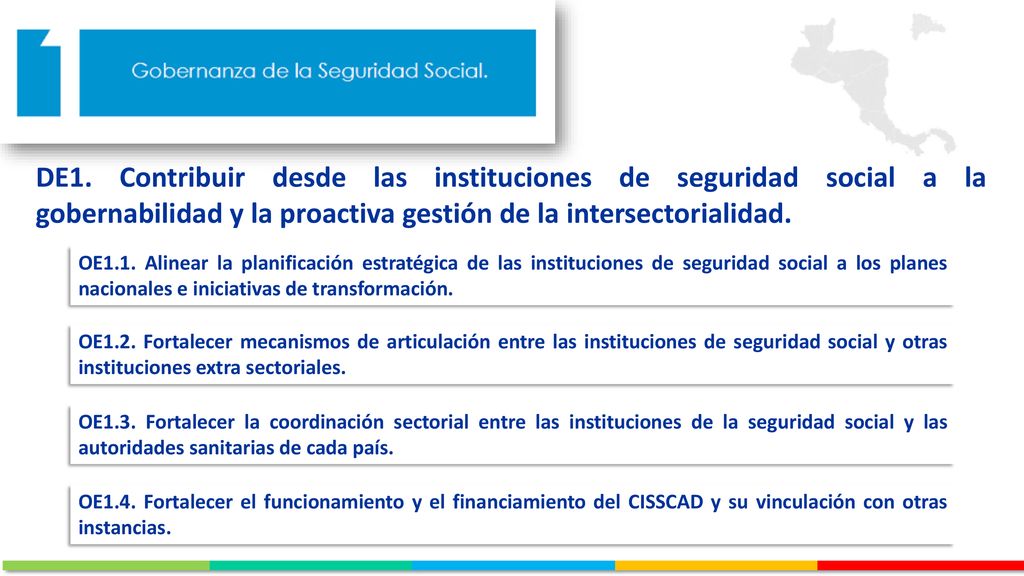 DE1. Contribuir desde las instituciones de seguridad social a la gobernabilidad y la proactiva gestión de la intersectorialidad.
