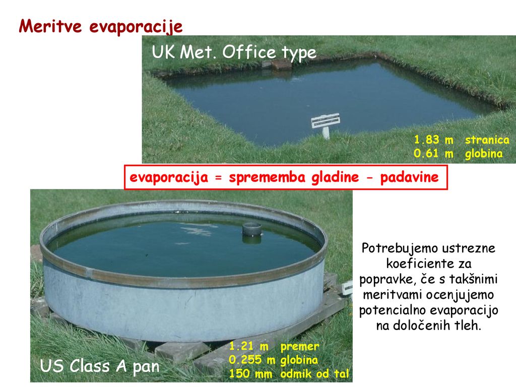 Meritve evaporacije UK Met. Office type US Class A pan