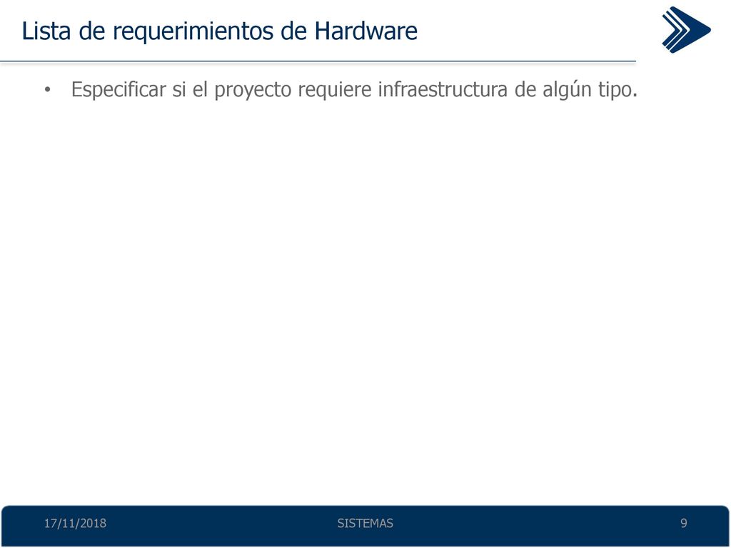 Lista de requerimientos de Hardware