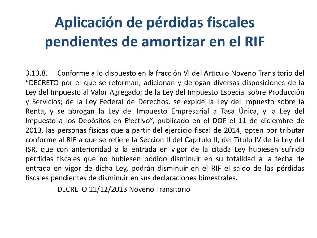 Aplicación de pérdidas fiscales pendientes de amortizar en el RIF