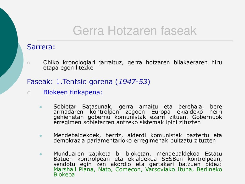 Gerra Hotzaren faseak Sarrera: Faseak: 1.Tentsio gorena ( )