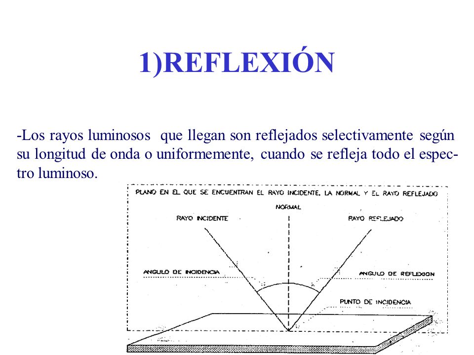 1)REFLEXIÓN -Los rayos luminosos que llegan son reflejados selectivamente según.