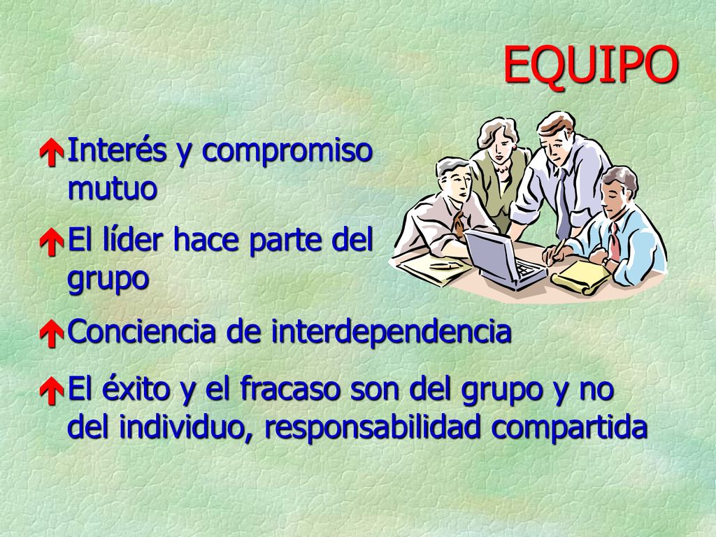 EQUIPO Interés y compromiso mutuo El líder hace parte del grupo