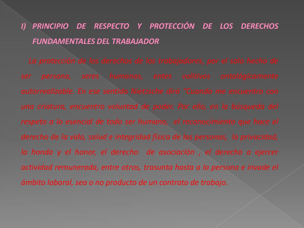 PRINCIPIO DE RESPECTO Y PROTECCIÓN DE LOS DERECHOS FUNDAMENTALES DEL TRABAJADOR