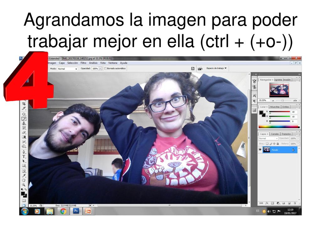 Agrandamos la imagen para poder trabajar mejor en ella (ctrl + (+o-))