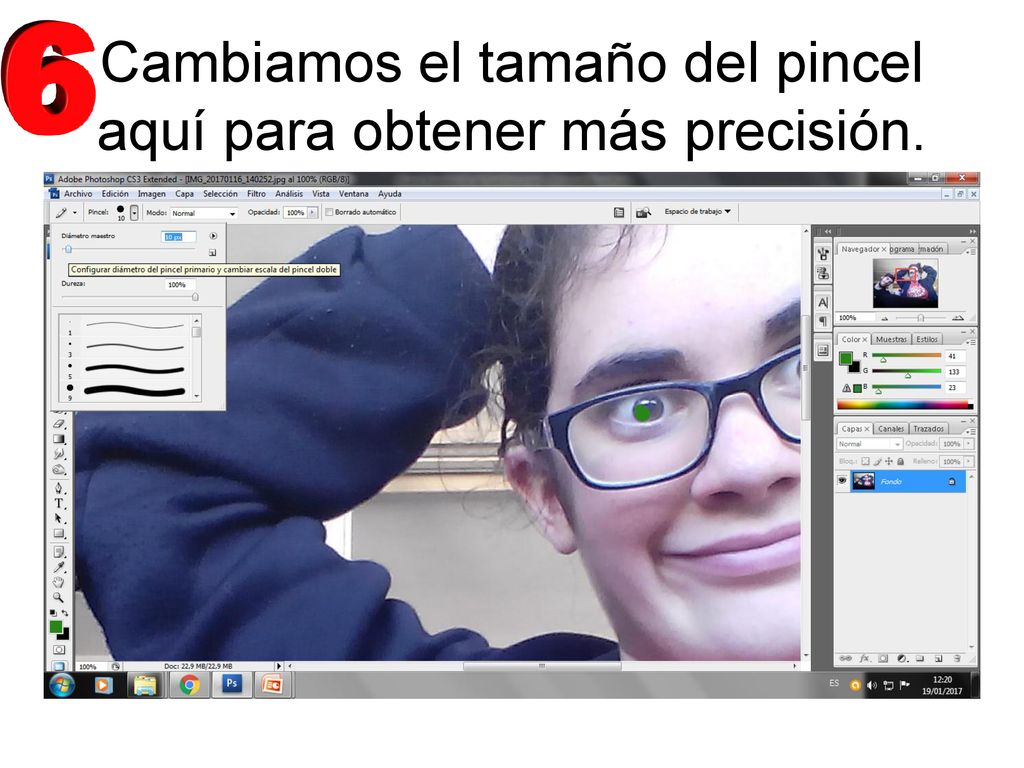 Cambiamos el tamaño del pincel aquí para obtener más precisión.
