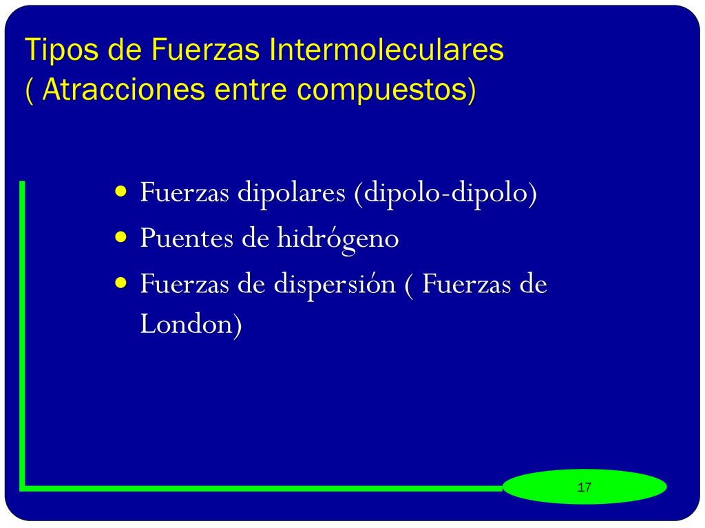 Tipos de Fuerzas Intermoleculares ( Atracciones entre compuestos)
