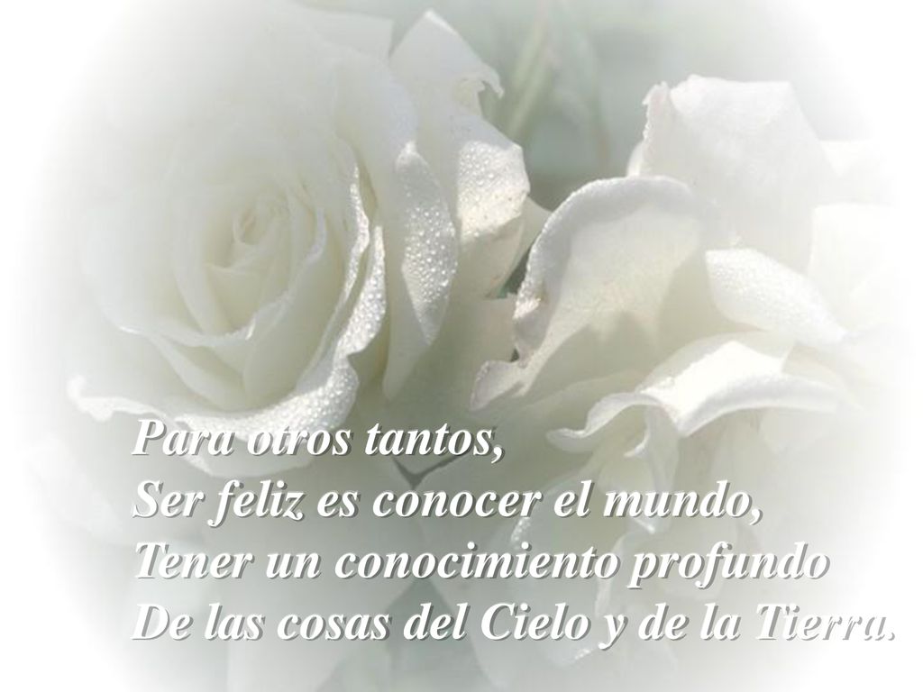 Para otros tantos, Ser feliz es conocer el mundo, Tener un conocimiento profundo De las cosas del Cielo y de la Tierra.