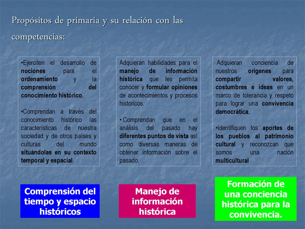 Comprensión del tiempo y espacio históricos Manejo de información