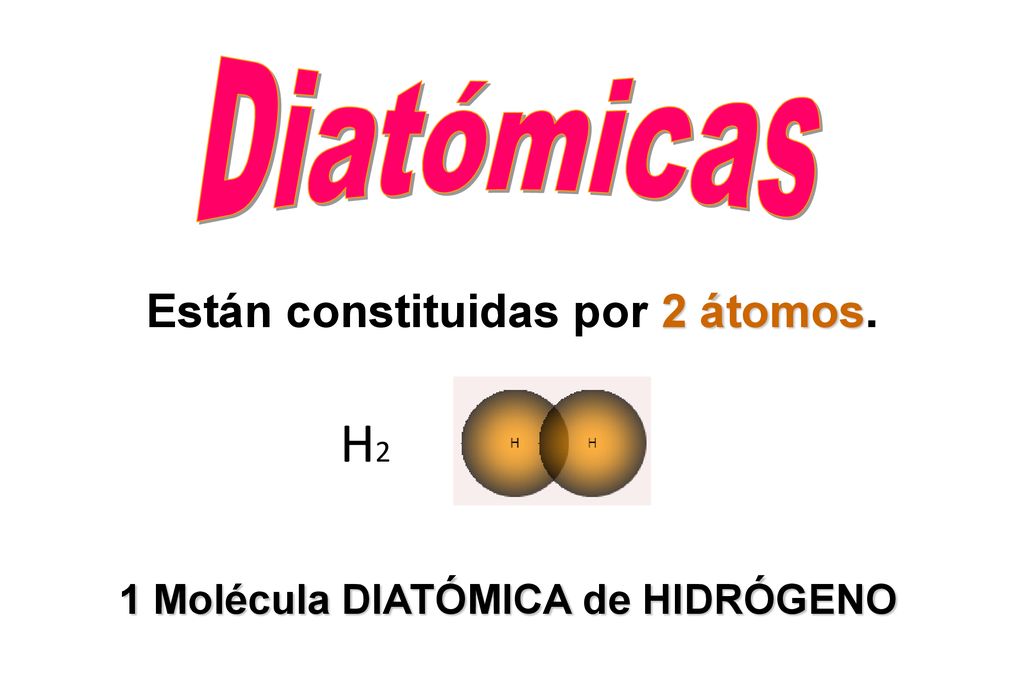 Están constituidas por 2 átomos. 1 Molécula DIATÓMICA de HIDRÓGENO