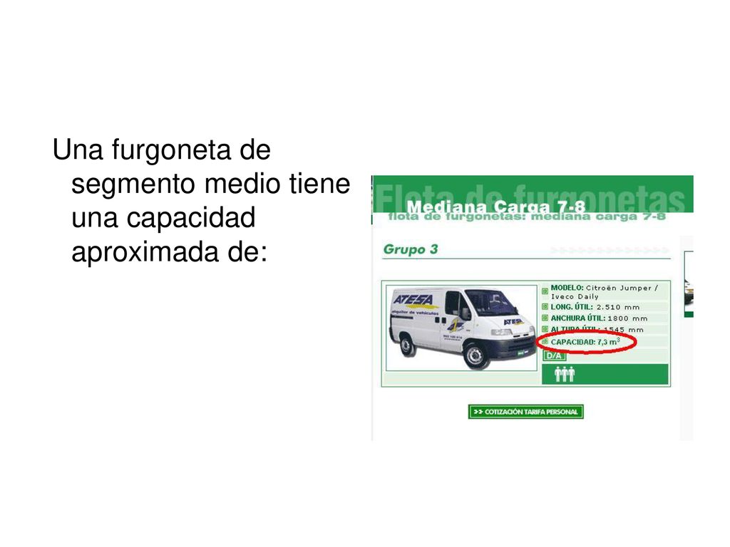 Una furgoneta de segmento medio tiene una capacidad aproximada de: