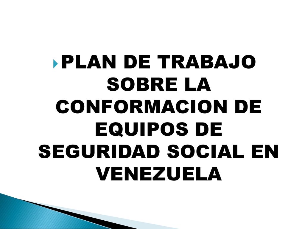 PLAN DE TRABAJO SOBRE LA CONFORMACION DE EQUIPOS DE SEGURIDAD SOCIAL EN VENEZUELA