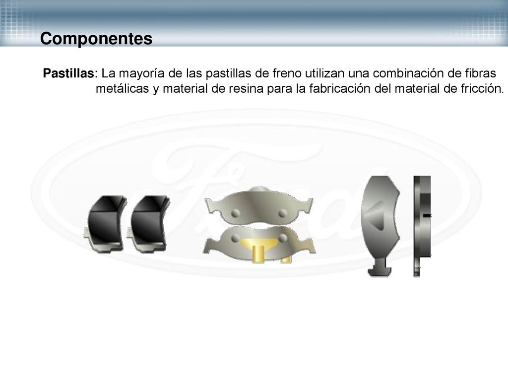 Componentes Pastillas: La mayoría de las pastillas de freno utilizan una combinación de fibras.