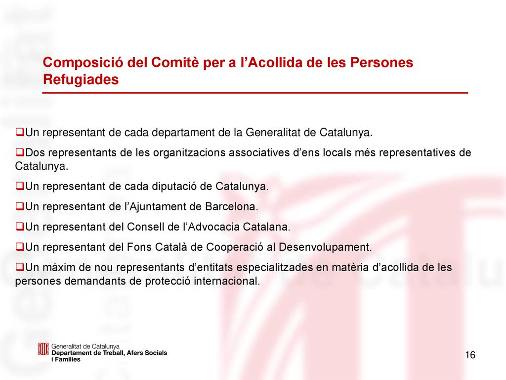 Composició del Comitè per a l’Acollida de les Persones Refugiades
