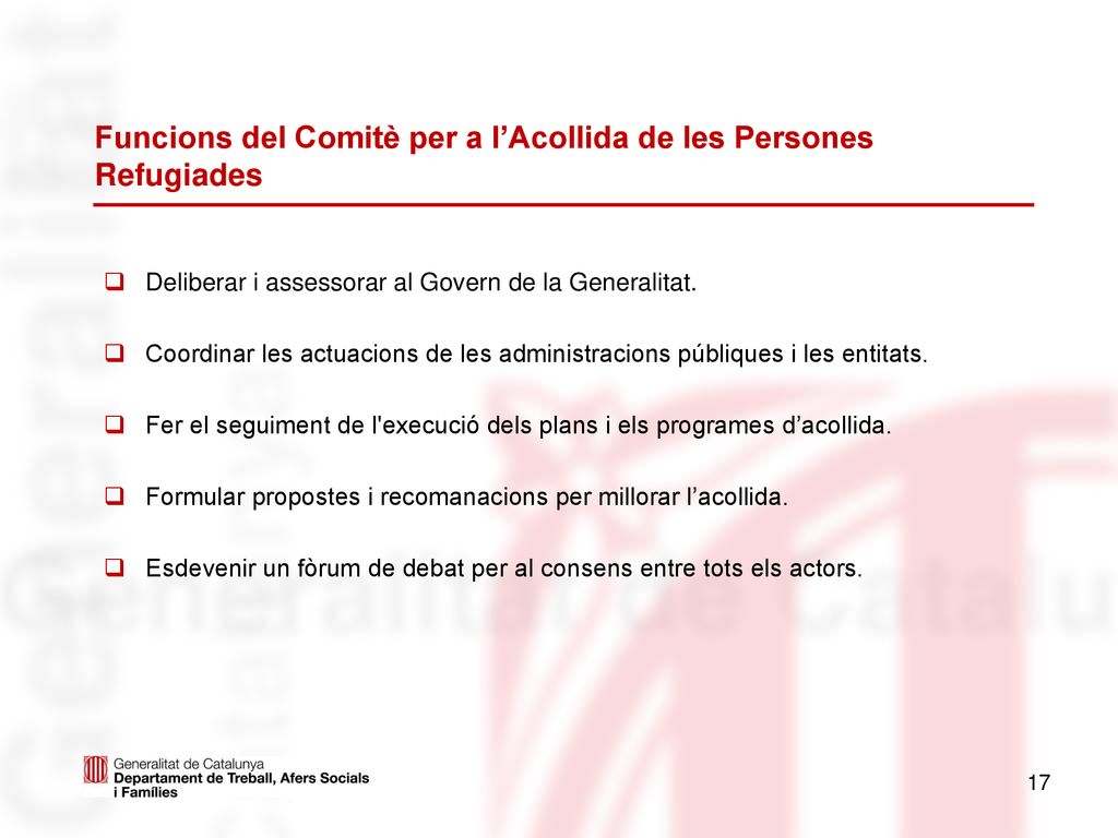 Funcions del Comitè per a l’Acollida de les Persones Refugiades