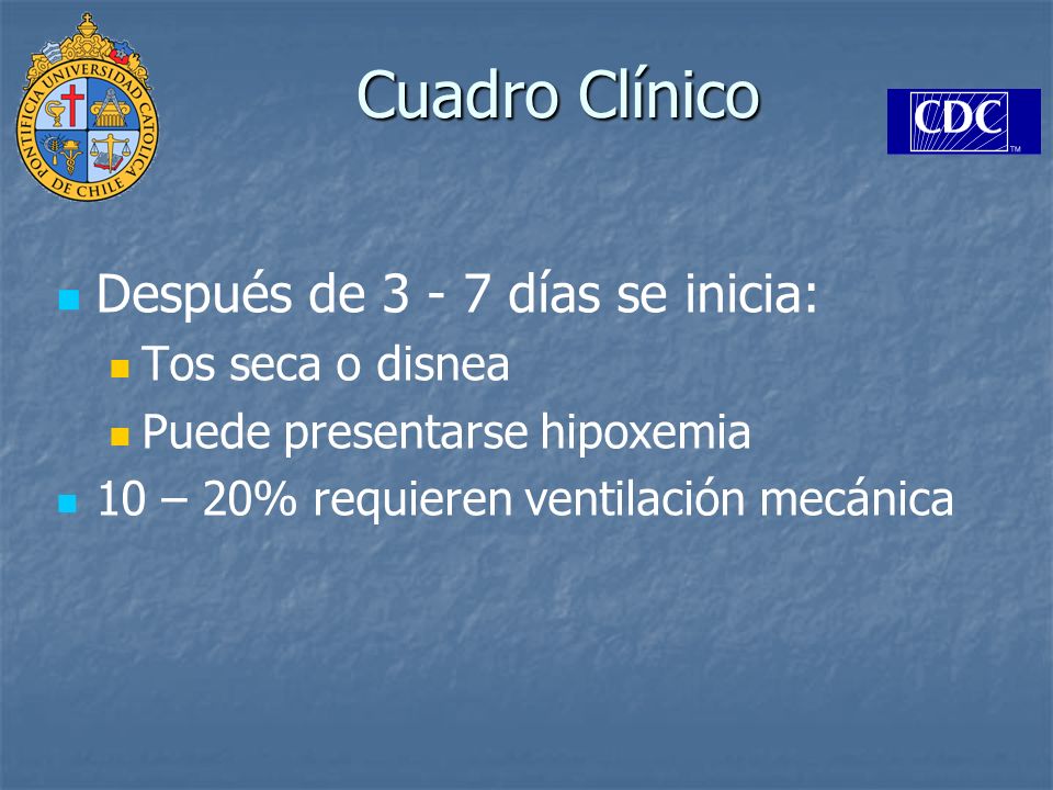 Cuadro Clínico Después de días se inicia: Tos seca o disnea
