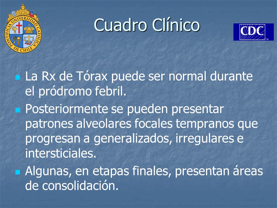 Cuadro Clínico La Rx de Tórax puede ser normal durante el pródromo febril.
