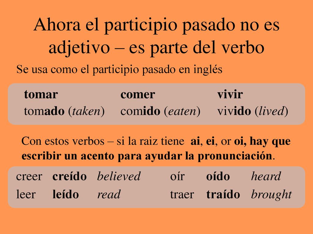 Ahora el participio pasado no es adjetivo – es parte del verbo