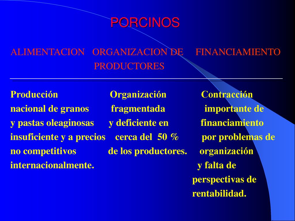 PORCINOS ALIMENTACION ORGANIZACION DE FINANCIAMIENTO PRODUCTORES