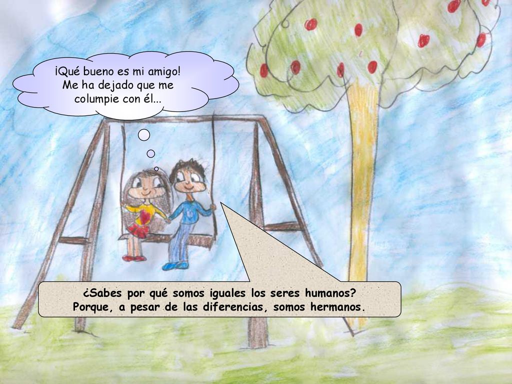 ¡Qué bueno es mi amigo! Me ha dejado que me columpie con él...