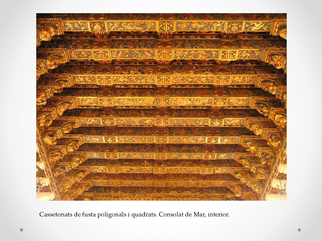 Cassetonats de fusta poligonals i quadrats. Consolat de Mar, interior.