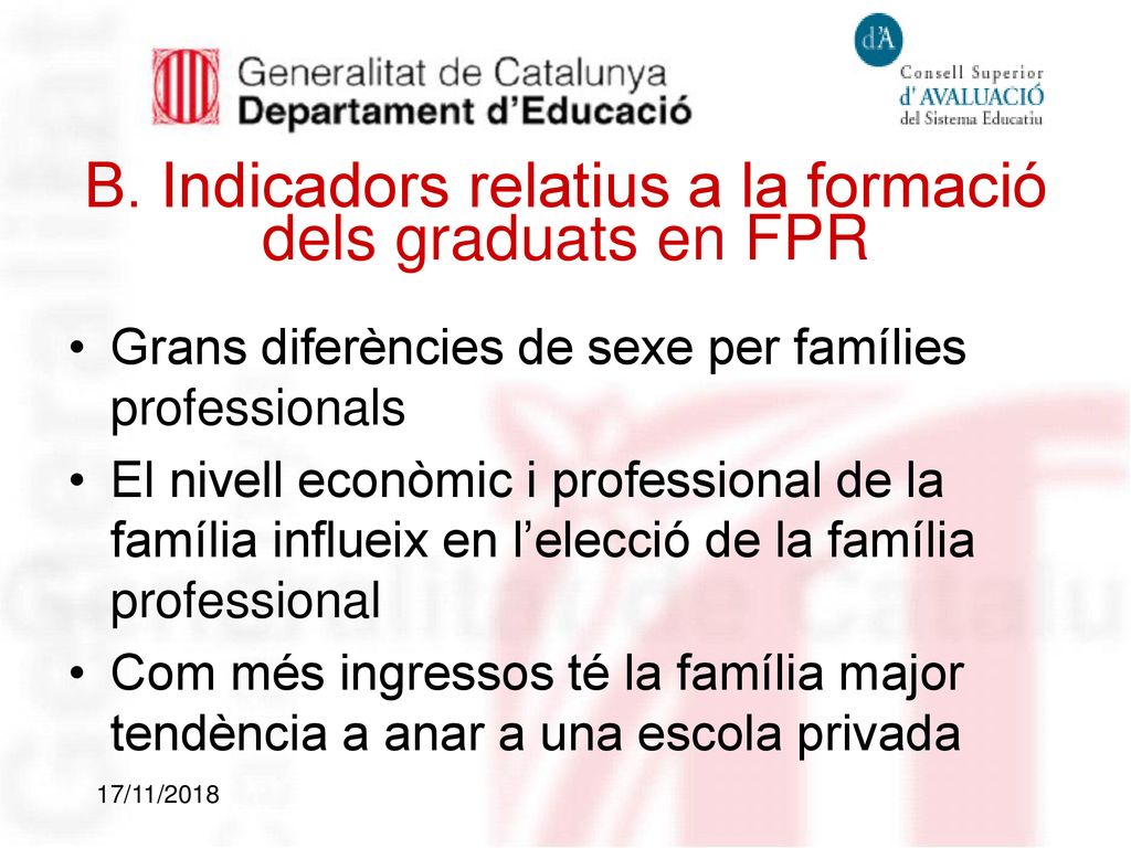 B. Indicadors relatius a la formació dels graduats en FPR