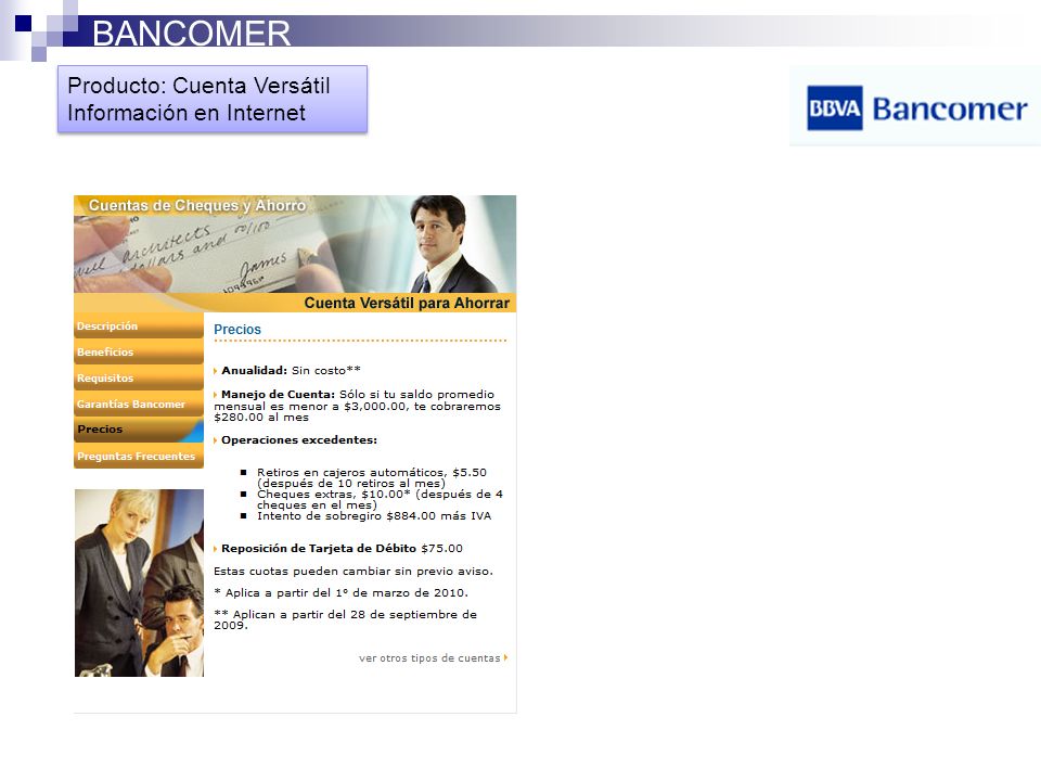 BANCOMER Producto: Cuenta Versátil Información en Internet