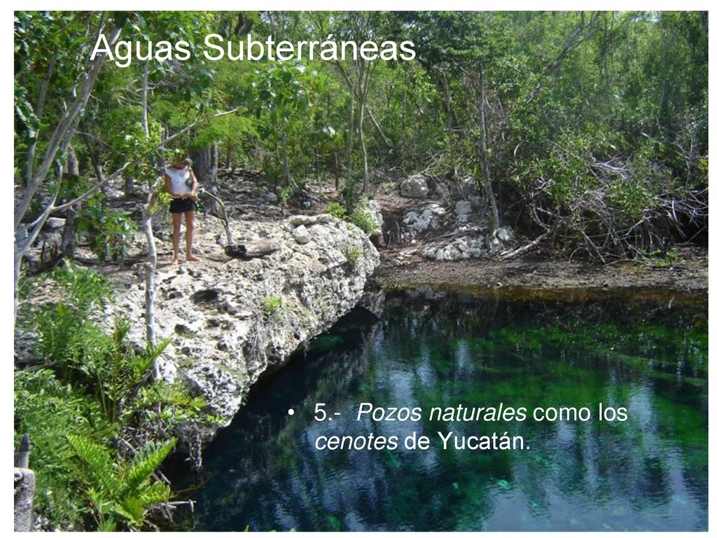 Aguas Subterráneas 5.- Pozos naturales como los cenotes de Yucatán.