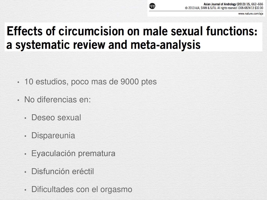 10 estudios, poco mas de 9000 ptes No diferencias en: Deseo sexual