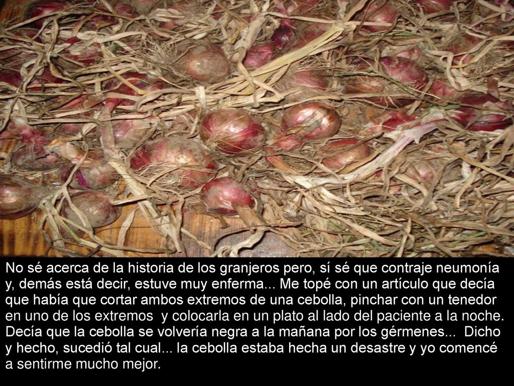 No sé acerca de la historia de los granjeros pero, sí sé que contraje neumonía y, demás está decir, estuve muy enferma...