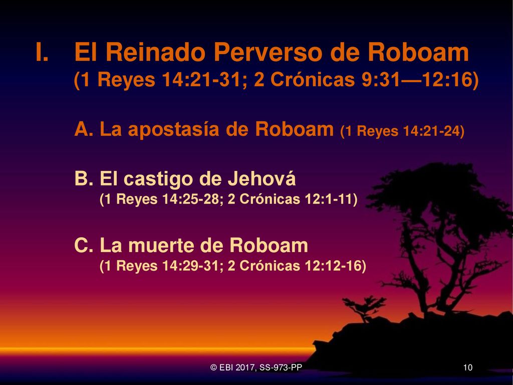 I. El Reinado Perverso de Roboam (1 Reyes 14:21-31; 2 Crónicas 9:31—12:16)