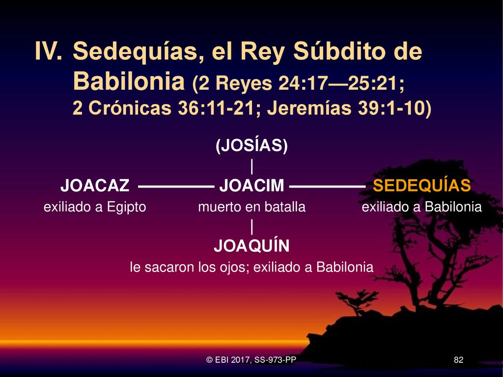 IV. Sedequías, el Rey Súbdito de Babilonia (2 Reyes 24:17—25:21; 2 Crónicas 36:11-21; Jeremías 39:1-10)