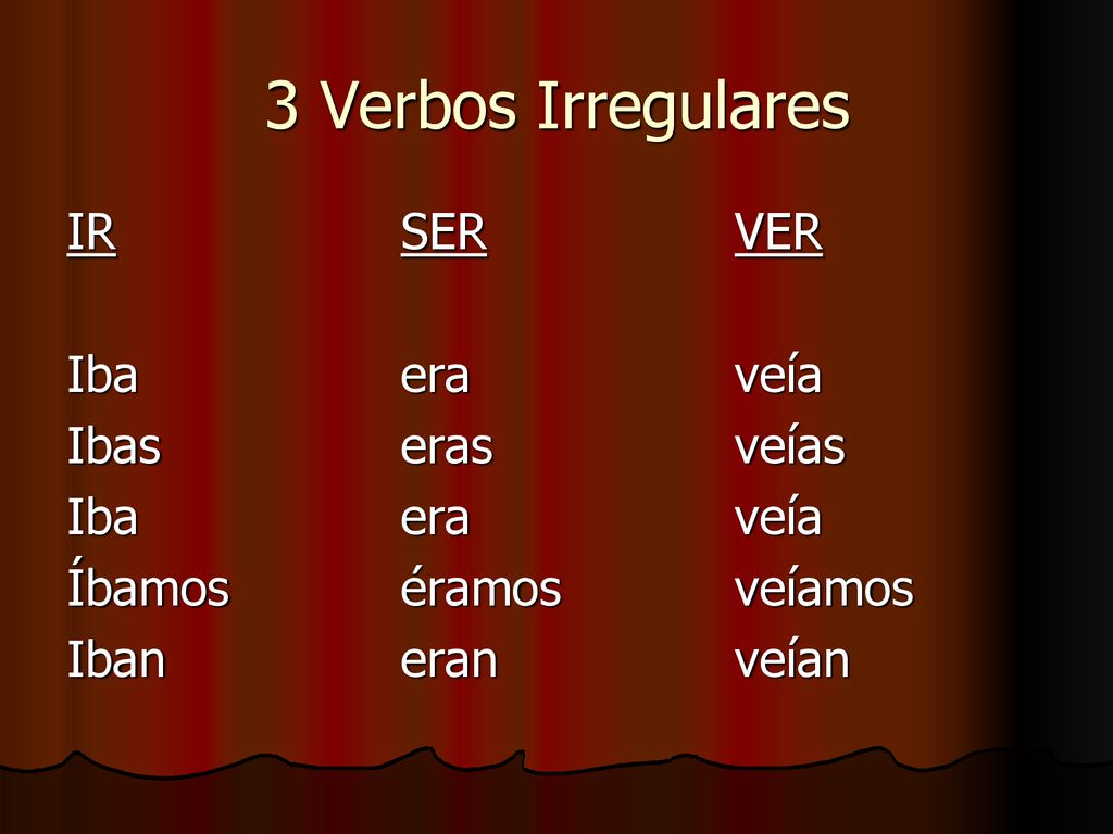 3 Verbos Irregulares IR SER VER Iba era veía Ibas eras veías