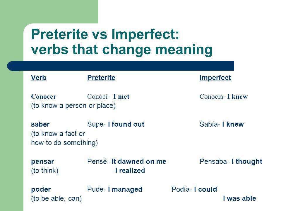 Presentación del tema: "Preterite Imperfect Preterite vs Imperfect&quo...