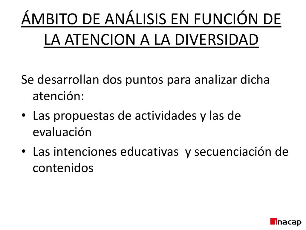 ÁMBITO DE ANÁLISIS EN FUNCIÓN DE LA ATENCION A LA DIVERSIDAD