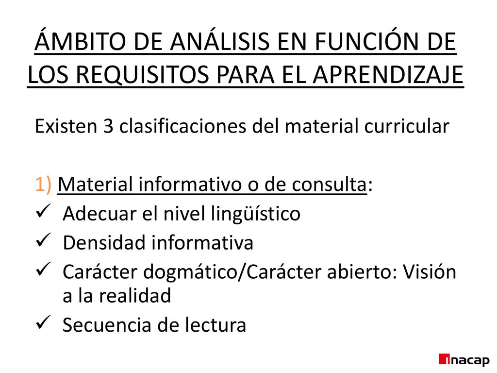 ÁMBITO DE ANÁLISIS EN FUNCIÓN DE LOS REQUISITOS PARA EL APRENDIZAJE