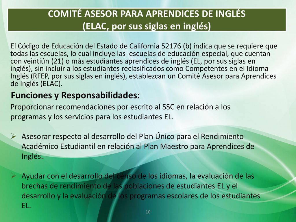 COMITÉ ASESOR PARA APRENDICES DE INGLÉS (ELAC, por sus siglas en inglés)