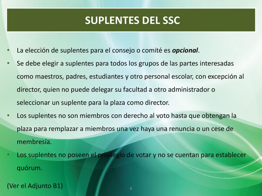 SUPLENTES DEL SSC La elección de suplentes para el consejo o comité es opcional.