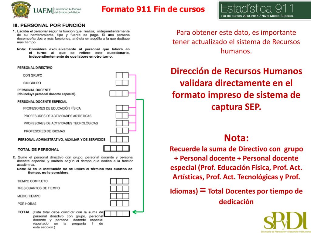 Formato 911 Fin de cursos Para obtener este dato, es importante tener actualizado el sistema de Recursos humanos.